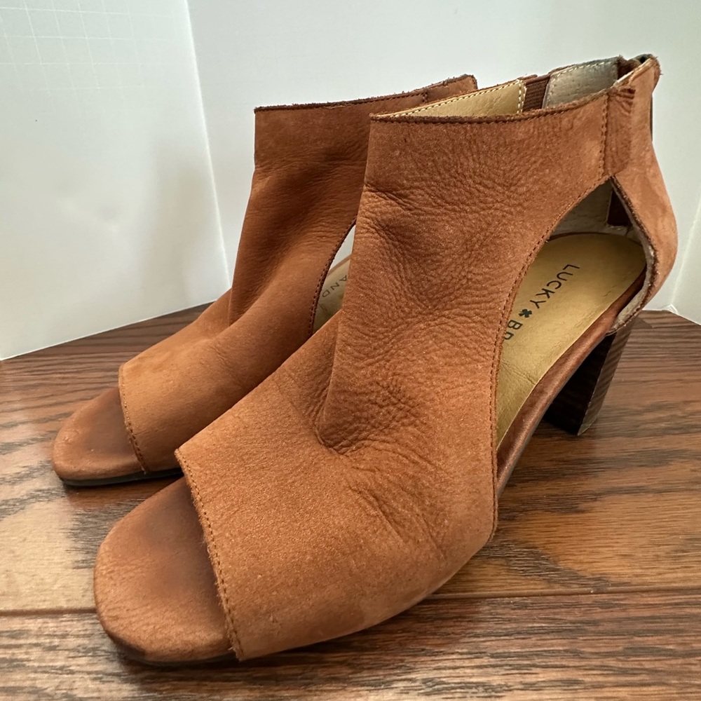 Lucky Brand Women's Brown Peep Toe Heeled Boots